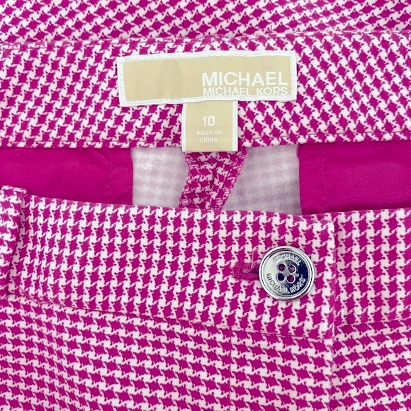 MICHAEL KORS Womens Pink White Herringbone Print Straight Leg Pants Size 10 - Picture 8 of 9